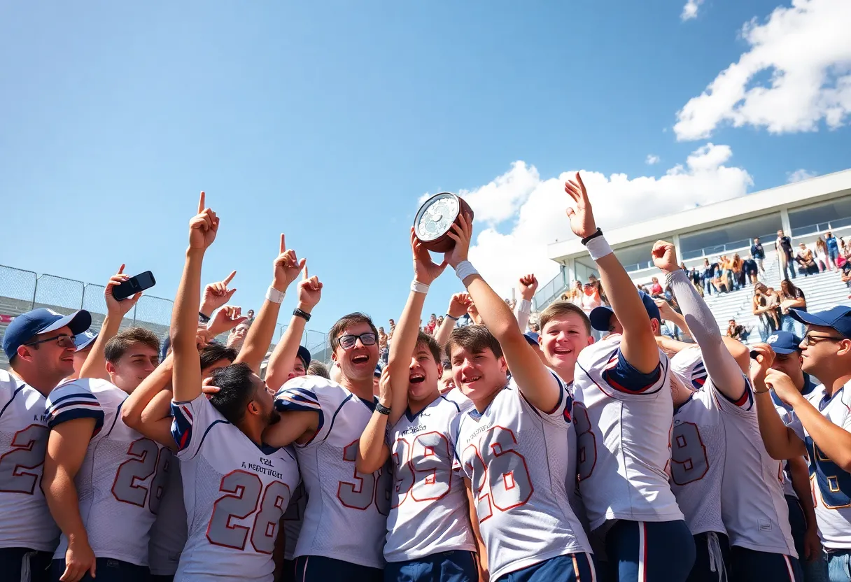 LaSalle College football team celebrating their PIAA 6A championship victory.