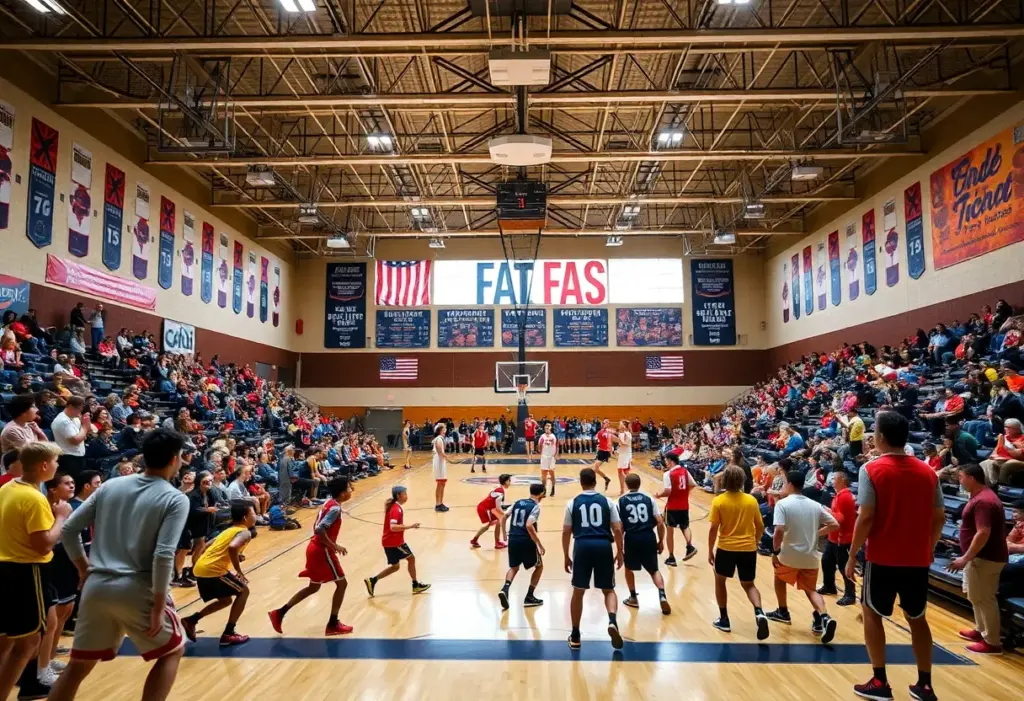 Boys basketball teams competing in a high-energy game.