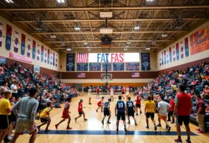 Boys basketball teams competing in a high-energy game.