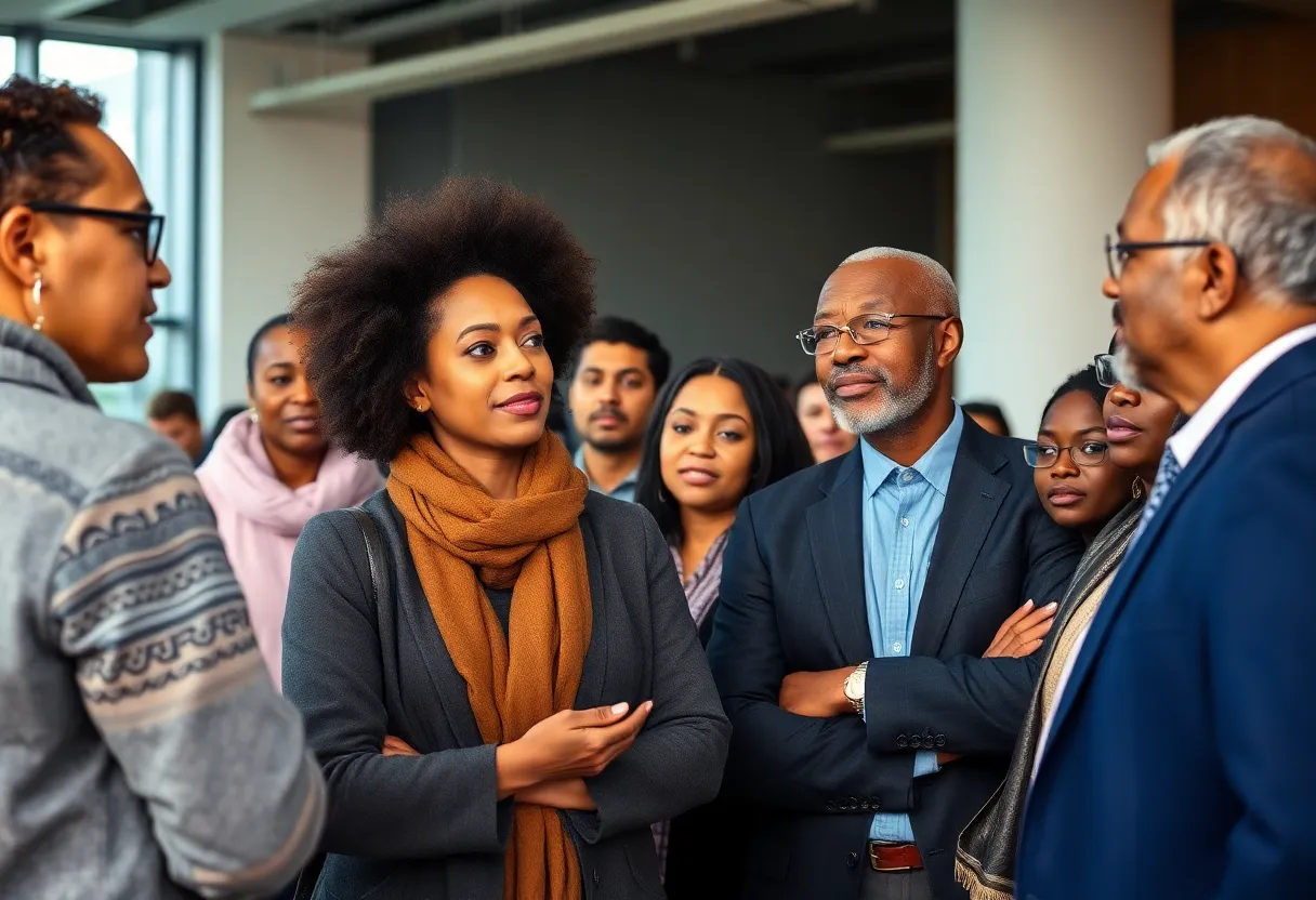 Scholars and community leaders discussing social justice issues.