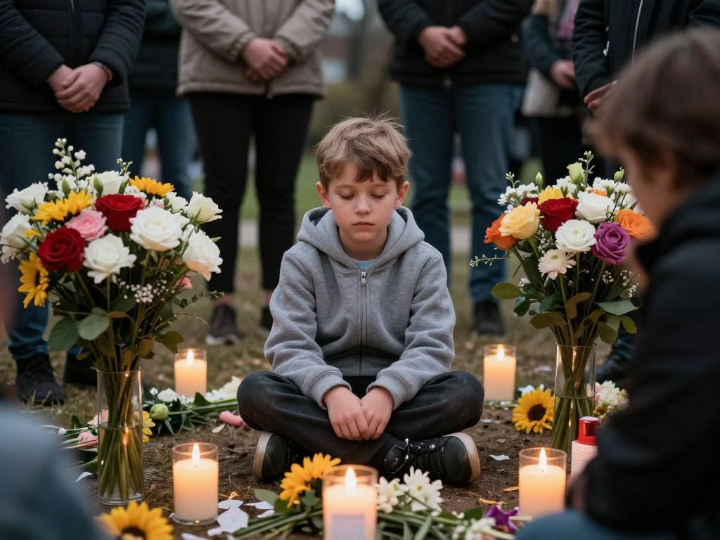 Memorial for a young child with flowers and candles