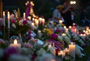 Vigil with candles and flowers for a Philadelphia woman