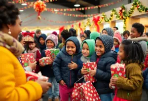 Children enjoying the holiday toy giveaway event