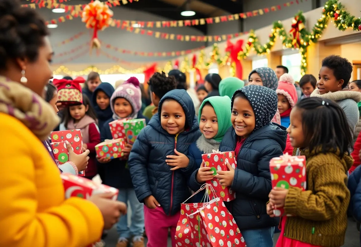 Children enjoying the holiday toy giveaway event