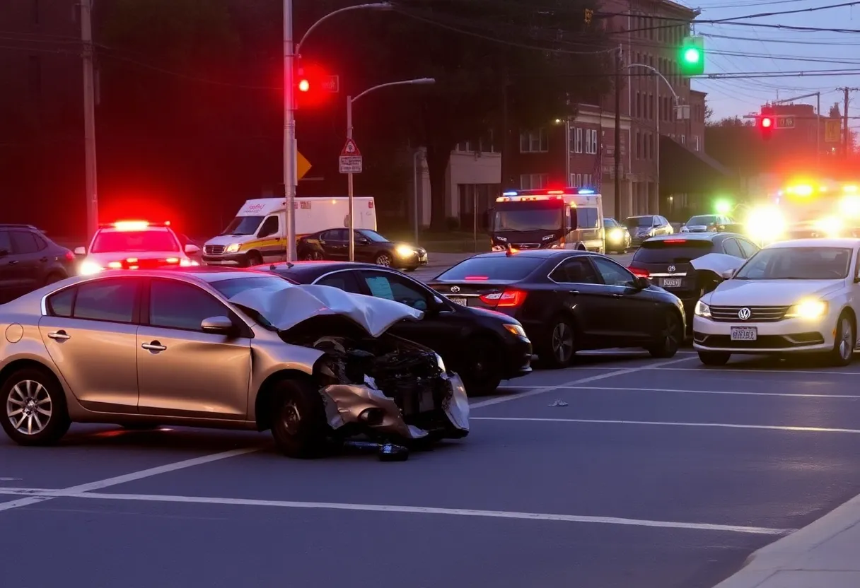 Damaged vehicles from a multi-car crash in North Philadelphia