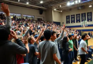 Neumann-Goretti and Whitney Young players competing in a high school basketball game