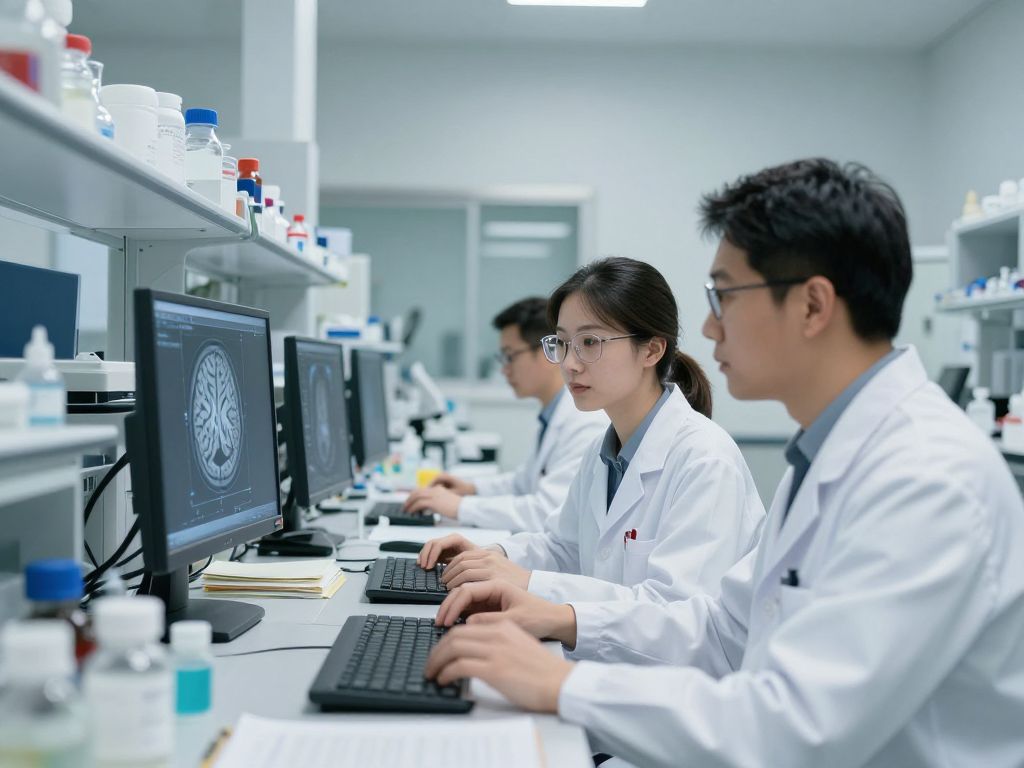 Scientists conducting research in a laboratory focused on neurodegenerative diseases