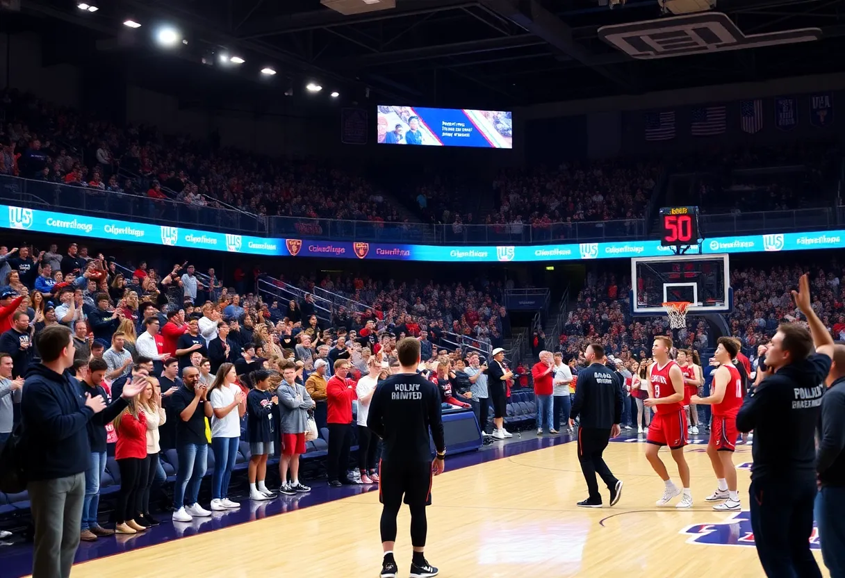 Fans cheering during a University of Pennsylvania basketball game at The Palestra