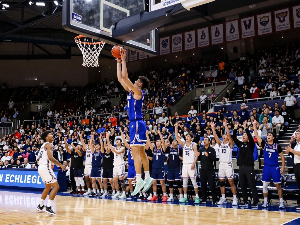 Crowd cheering at a college basketball game