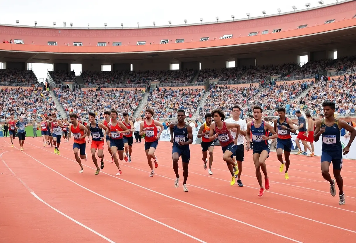 Athletes competing at the Penn Relays track and field event in Philadelphia.