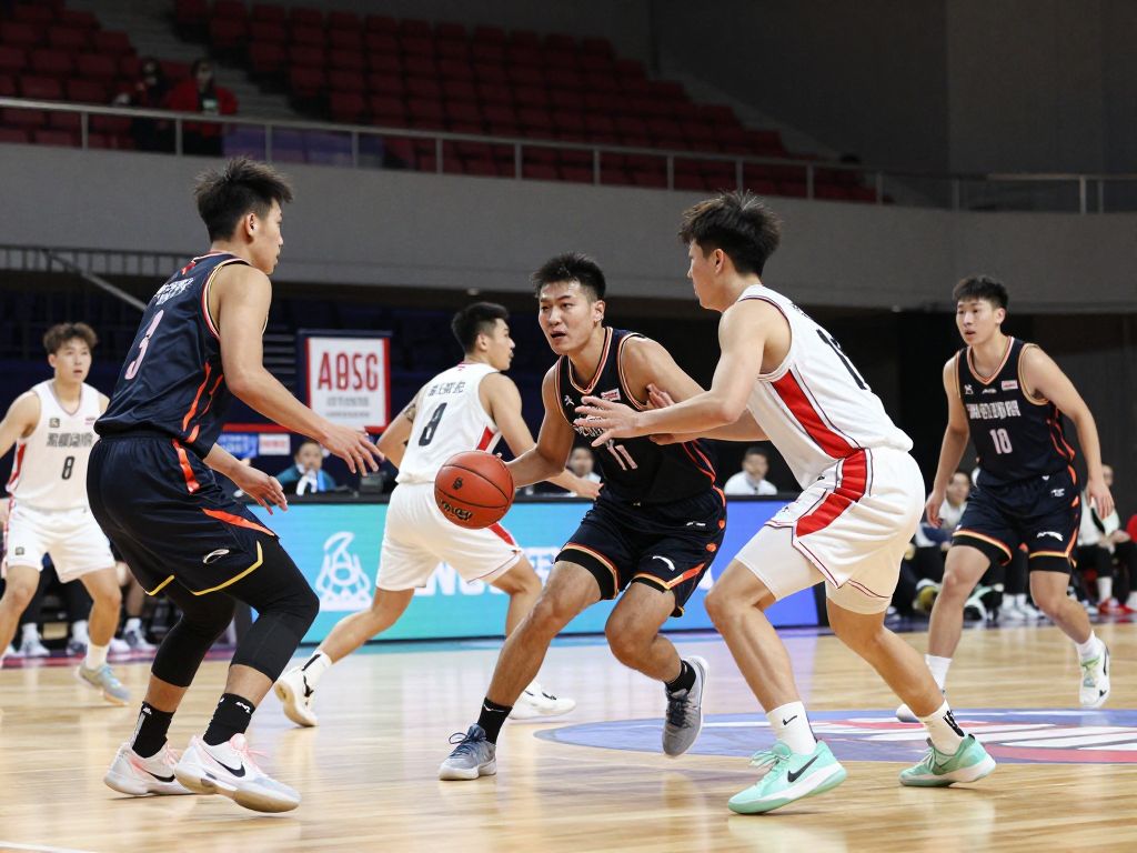 Action shot of college women basketball players during a game.