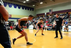 Wrestlers from Pennridge High School competing on the mat