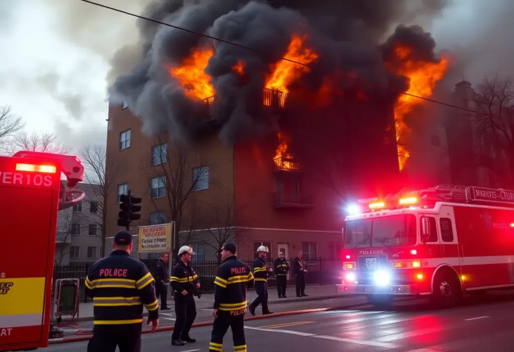 Emergency responders at the scene of a Philadelphia apartment fire