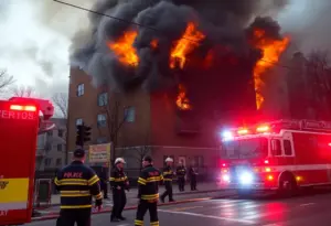 Emergency responders at the scene of a Philadelphia apartment fire