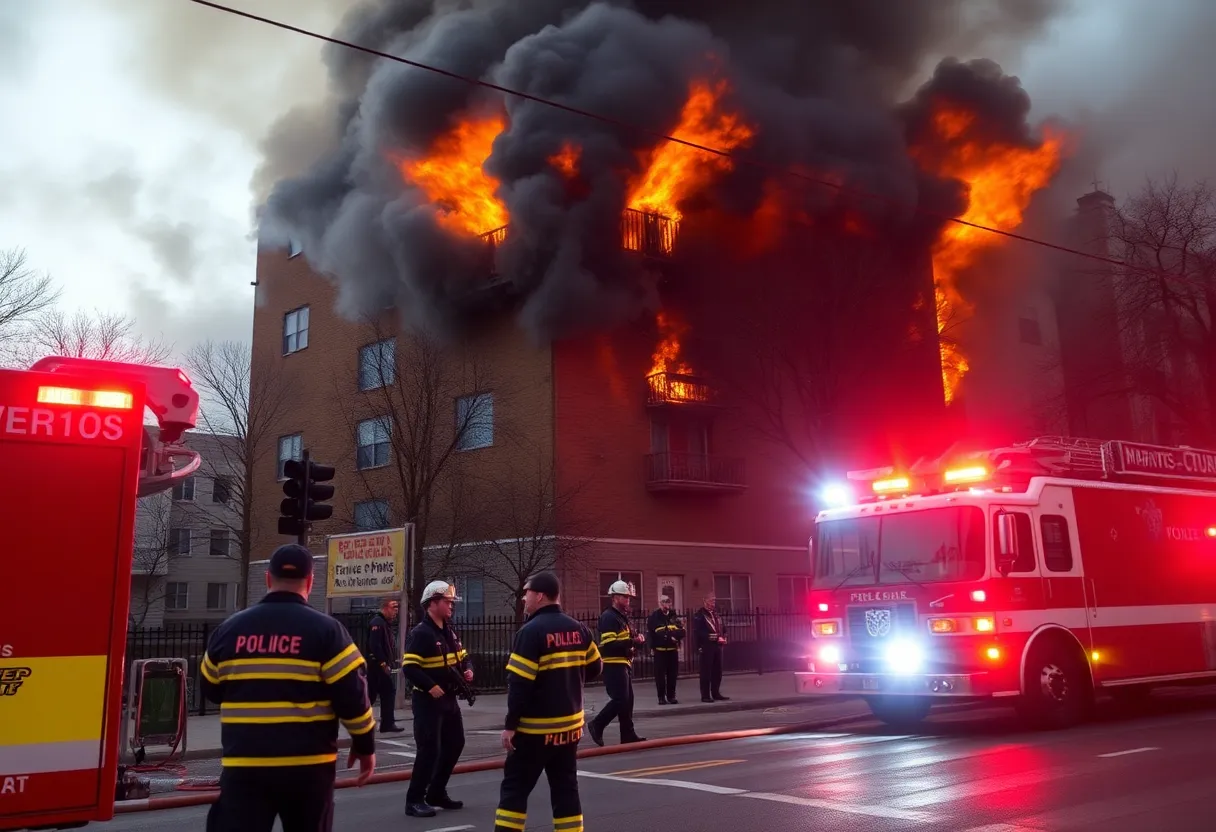Emergency responders at the scene of a Philadelphia apartment fire