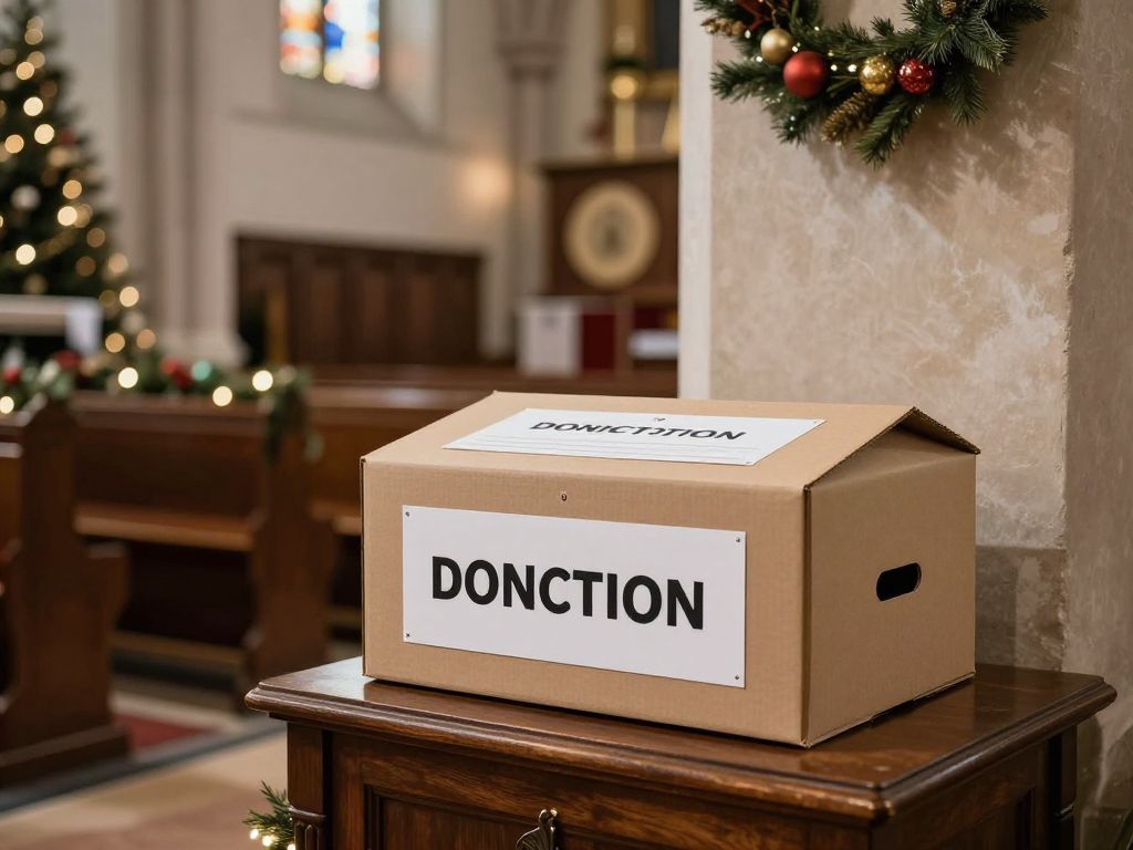 Interior of a Philadelphia church with a donation box
