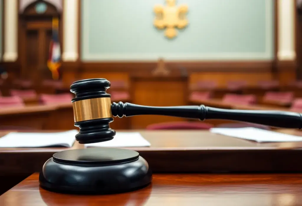 Courtroom scene representing a legal lawsuit