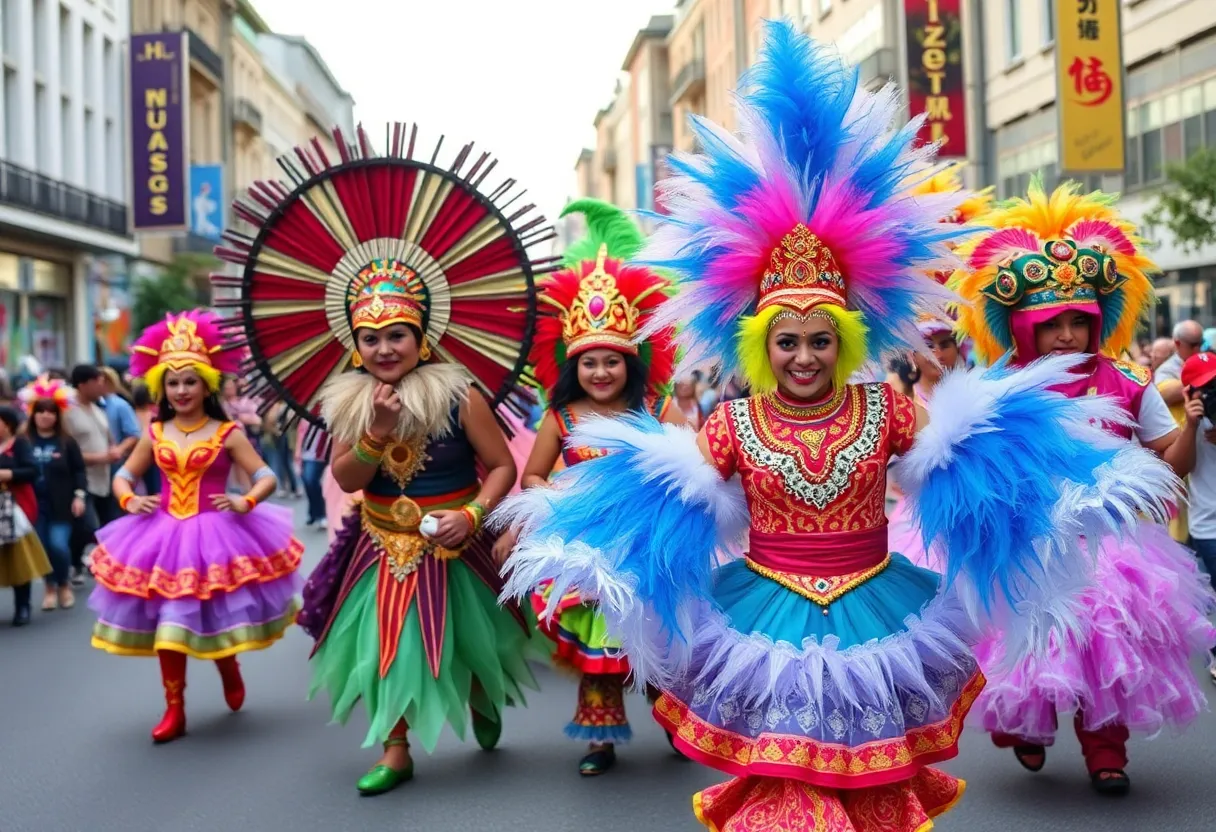 Performers in colorful costumes during the Philadelphia Mummers Parade
