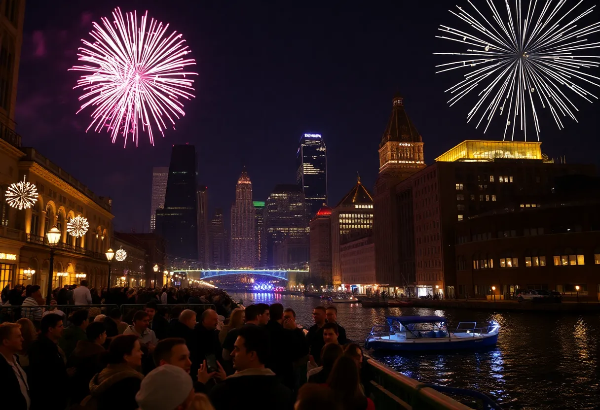 Fireworks over the Philadelphia skyline during New Year's Eve celebration