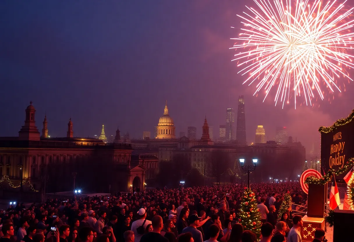 Crowd gathered for New Year's Eve celebration in Philadelphia with fireworks