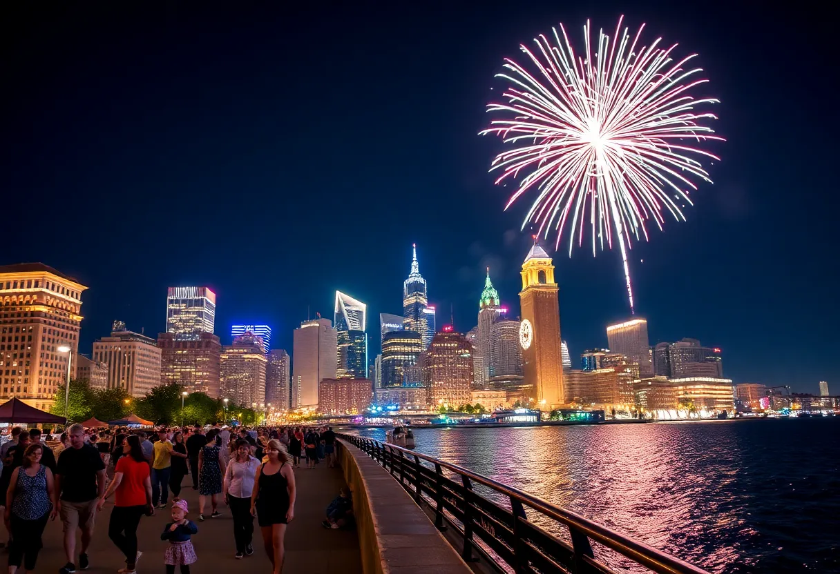 Colorful fireworks over the Philadelphia skyline during New Year's Eve celebrations