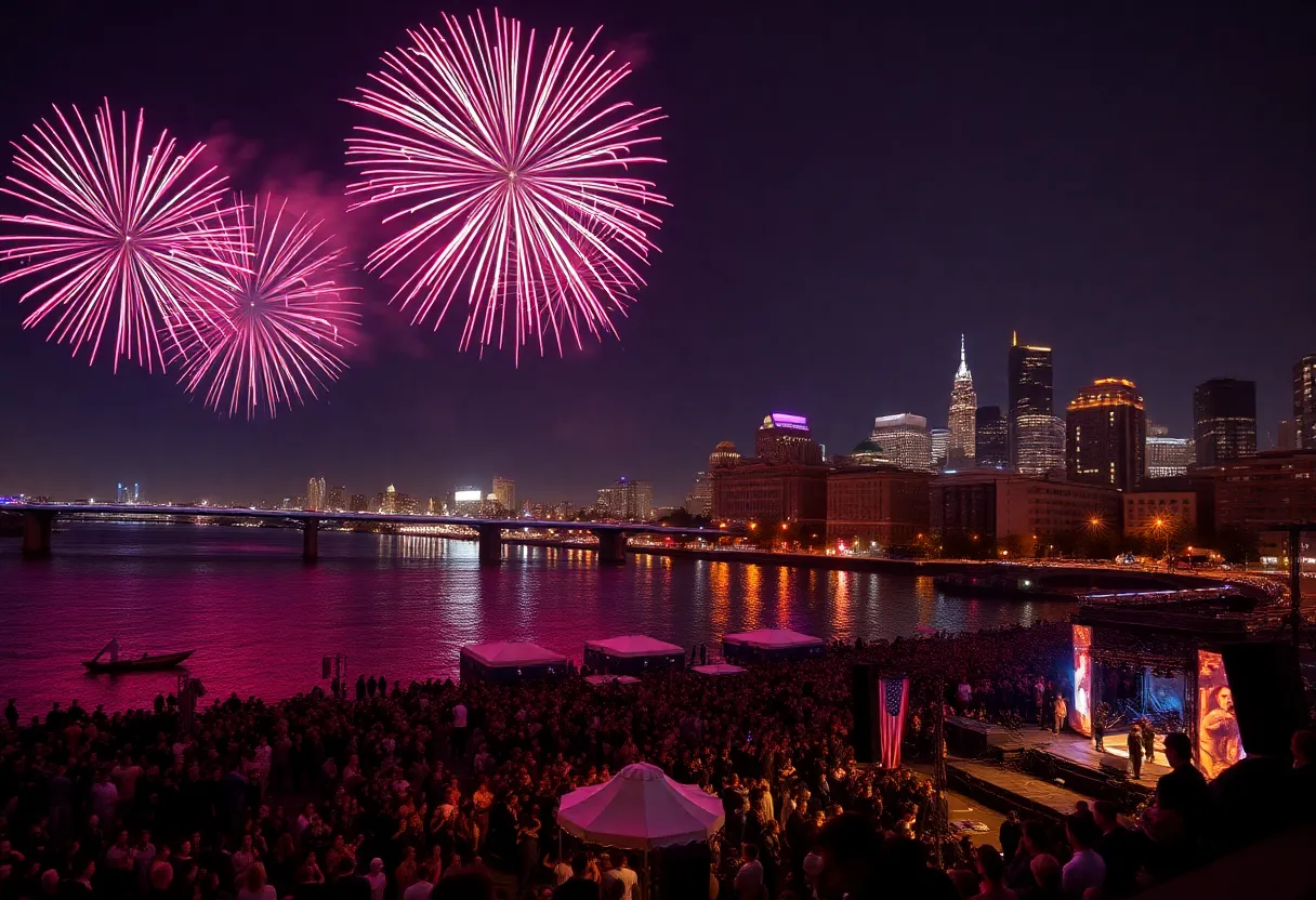 Fireworks display over the Delaware River in Philadelphia during New Year's Eve