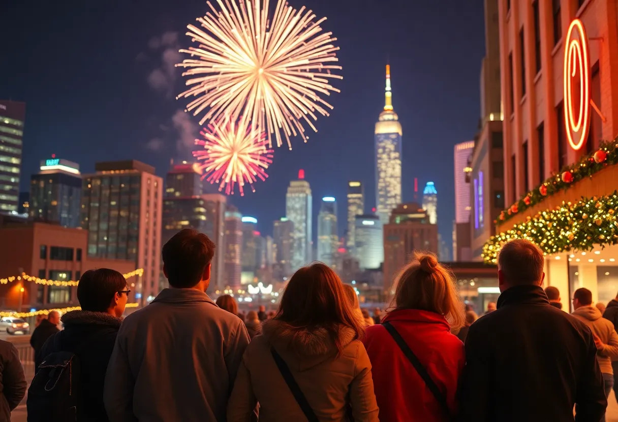 Fireworks illuminate the Philadelphia skyline on New Year's Eve