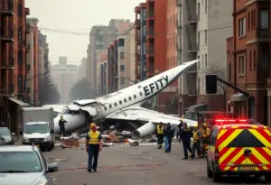 Emergency responders at the site of a plane crash in Philadelphia