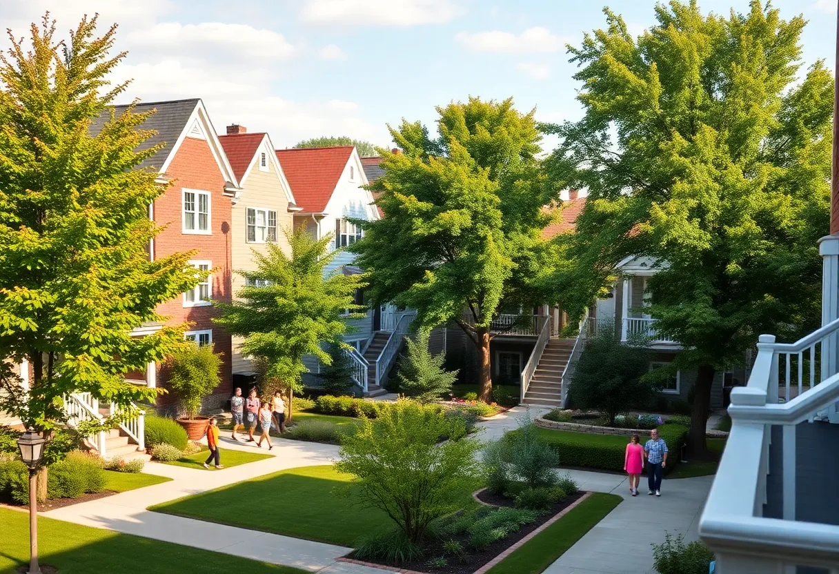 A view of a lively Philadelphia neighborhood with homes and people.