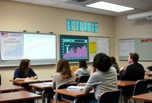 A classroom filled with students and teachers discussing the budget shortfall impacting Philadelphia schools