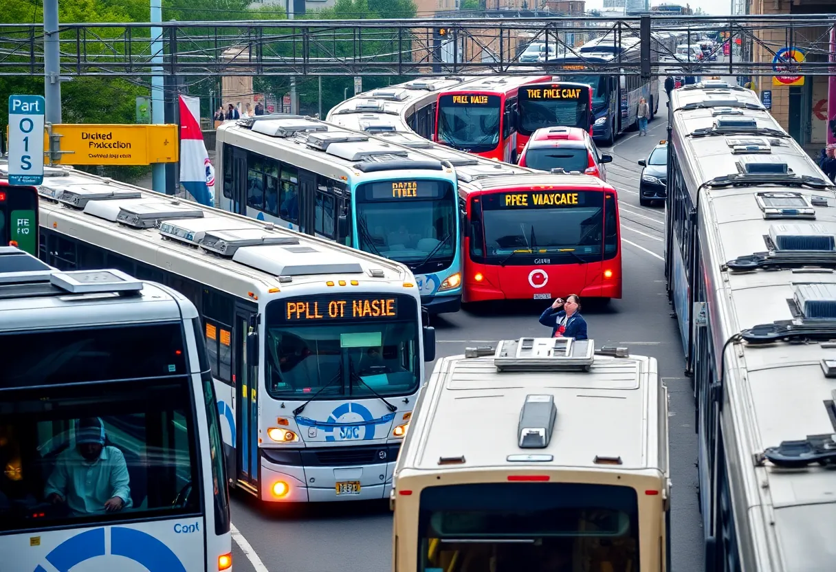 Buses and trains in Philadelphia's transit network with commuters