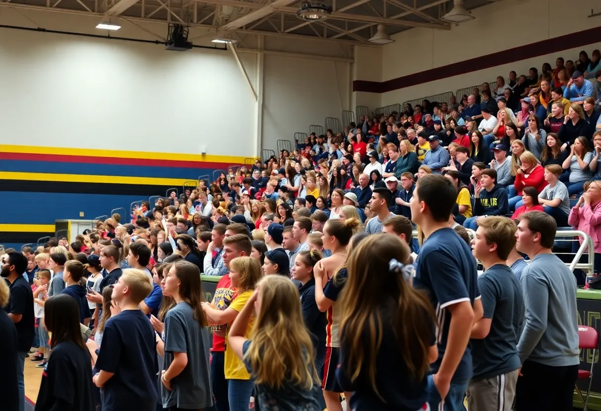 Crowd at a high school sports event showing school pride