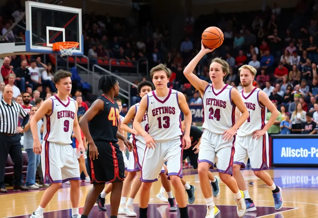 Pocono Mountain West High School basketball team playing during a game