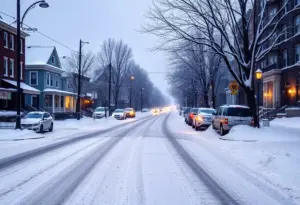 Portland, Maine street covered in snow during a snowstorm