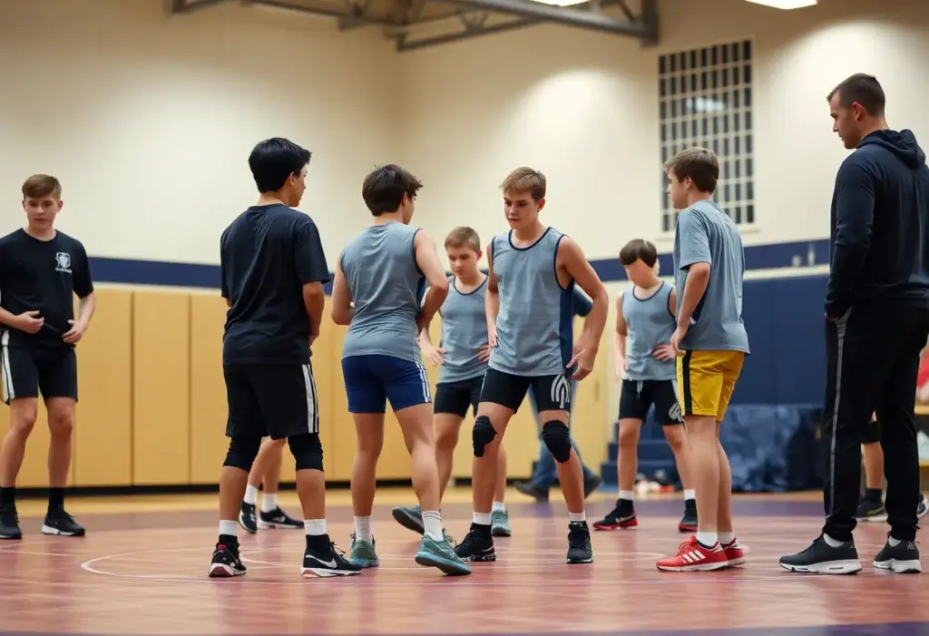 Wrestling team practicing on the mat at Quakertown High School