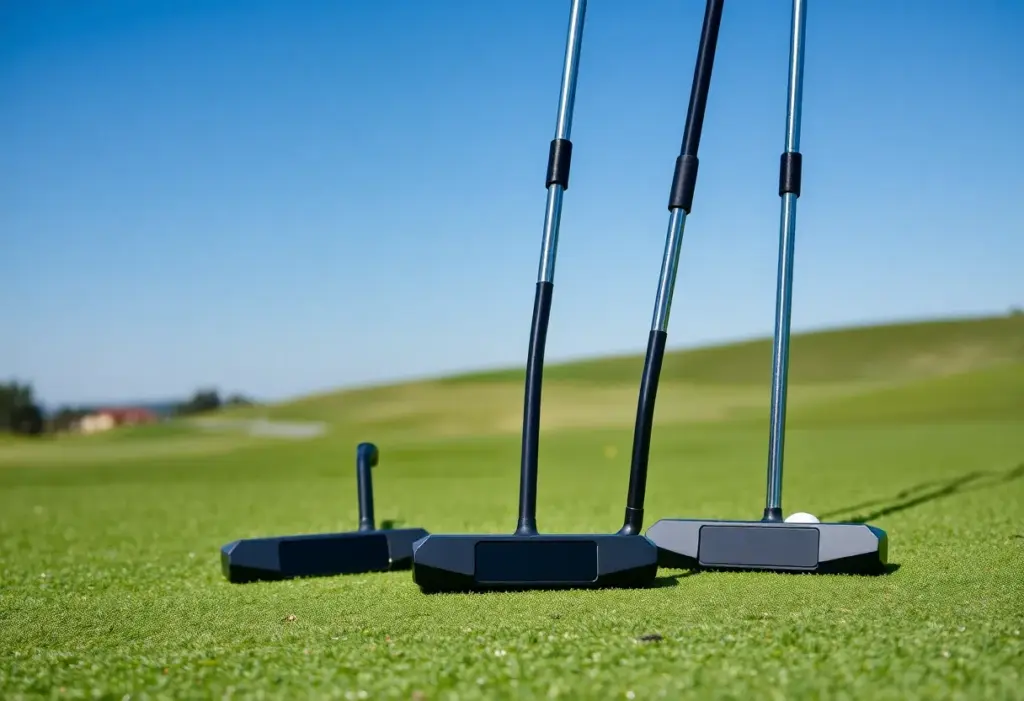 SeeMore SBx and SKx zero-torque putters on a golf course