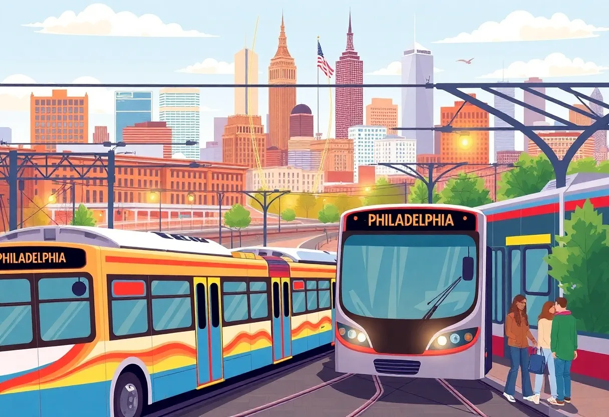 SEPTA employees and buses in Philadelphia.