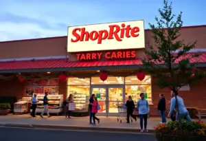 Exterior view of ShopRite Cherrywood Plaza during the grand opening celebration