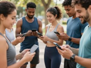 Participants in a heart disease prevention trial using smartphones while exercising