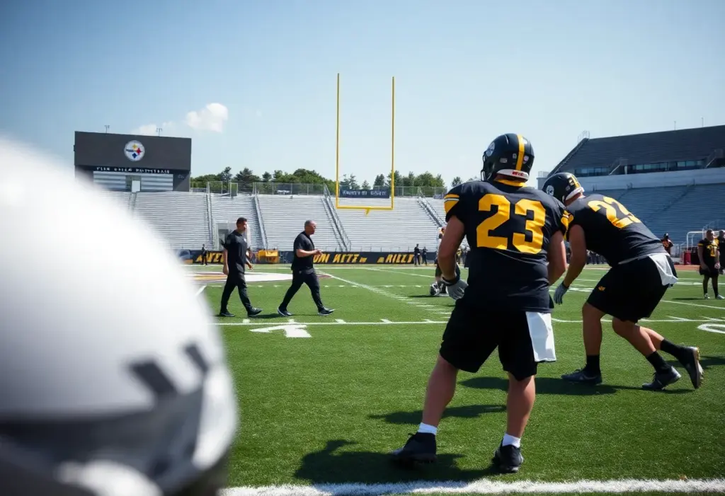 Pittsburgh Steelers players on the practice field