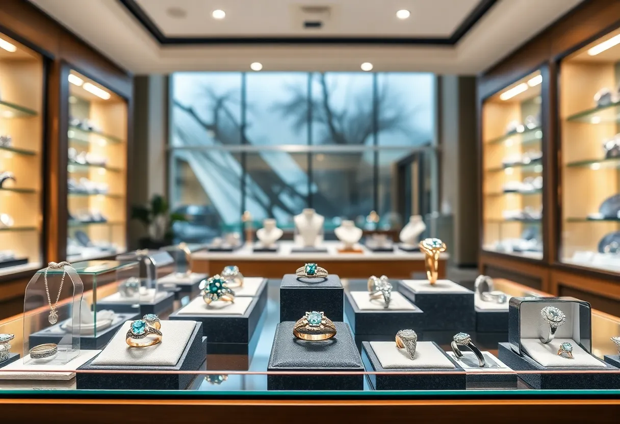 Display of exquisite jewelry at Steven Singer Jewelers in Newtown, PA.