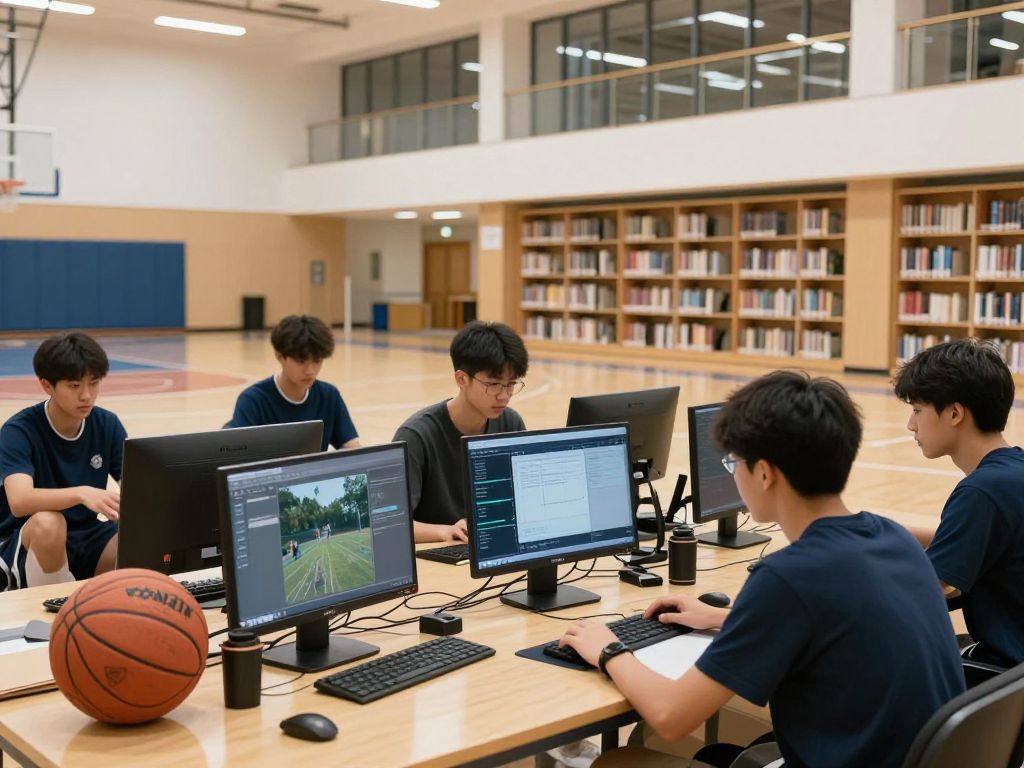 Student-athletes using data analytics tools on campus