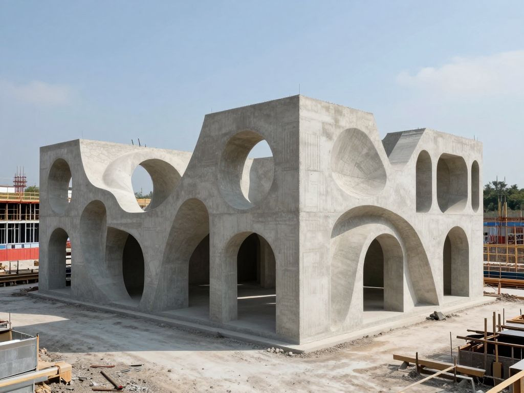 Advanced 3D printed concrete structures at a construction site