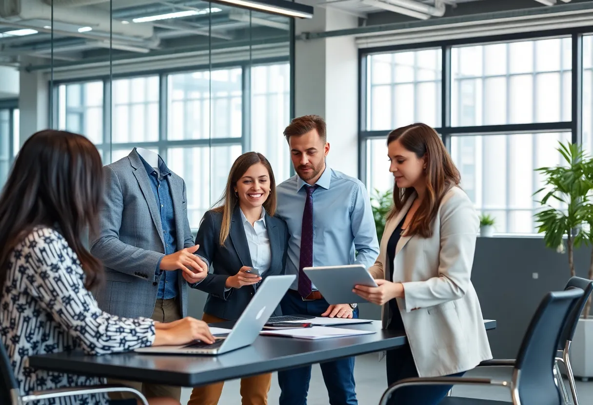 Professionals collaborating in a corporate setting on talent advisory solutions.