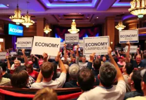 Crowd at Trump economic rally holding signs