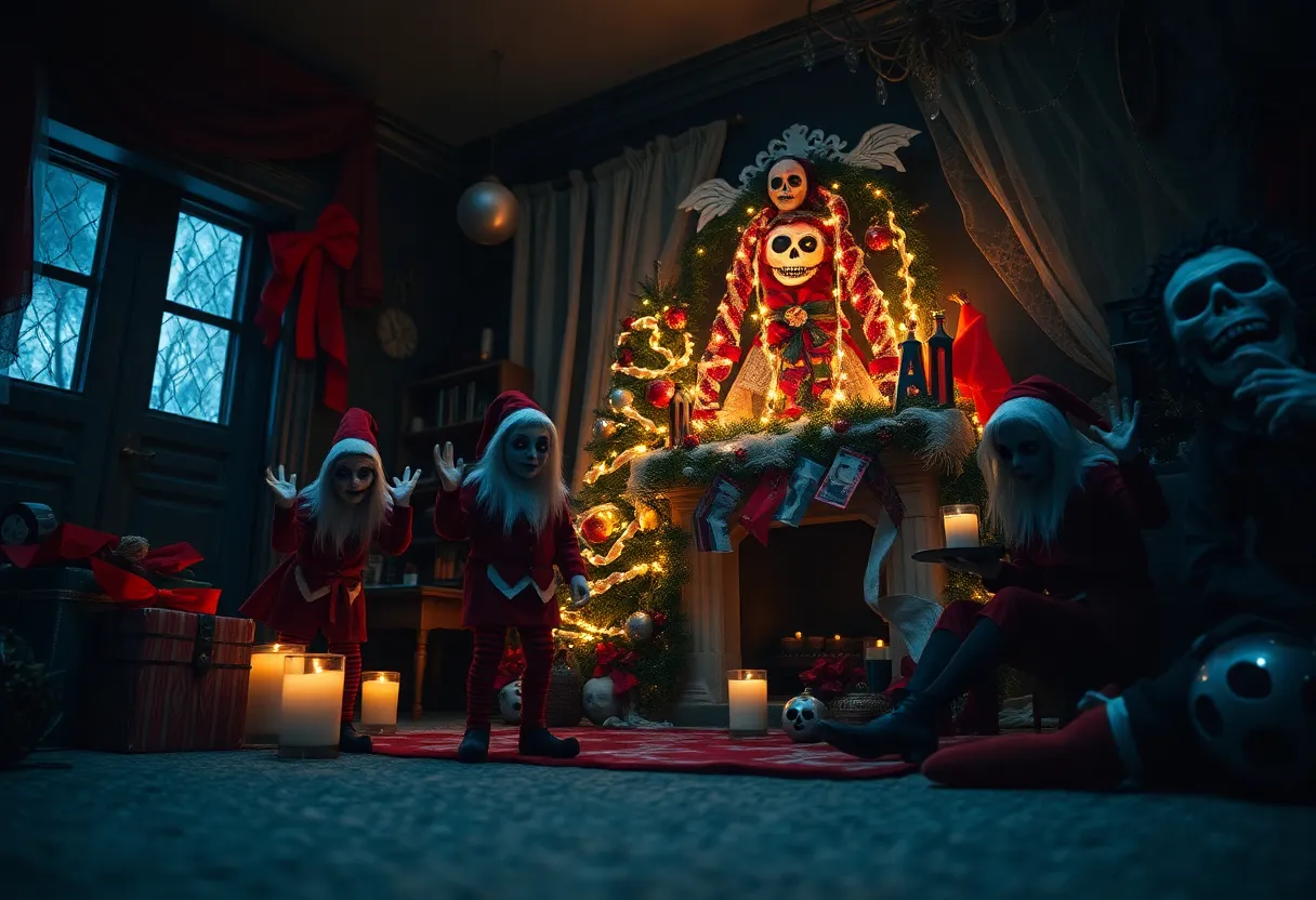 Haunted Christmas with eerie decorations and chilling atmosphere