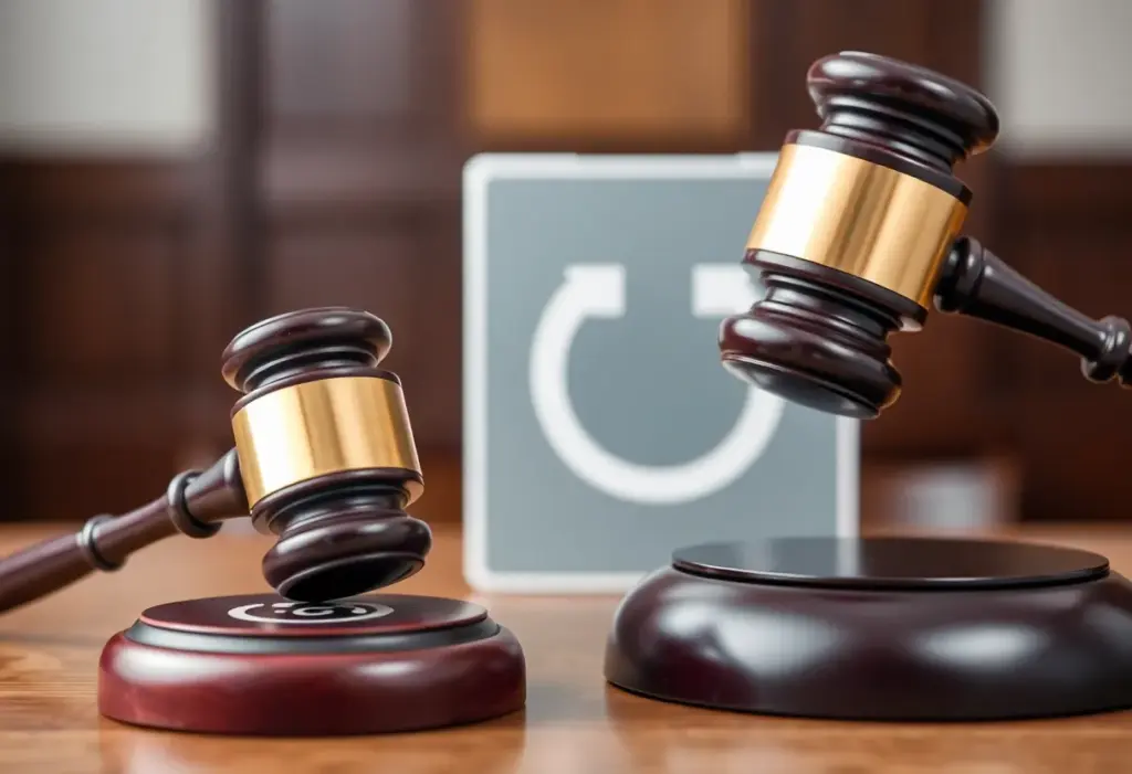 A gavel with the Uber logo representing a legal case.