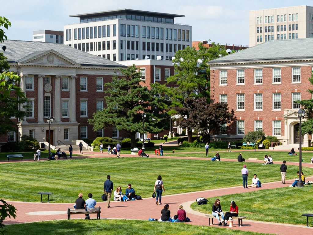 University of Pennsylvania campus with students and modern architecture