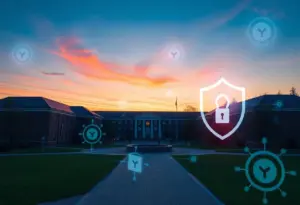 A picturesque view of the University of Pennsylvania campus reflecting on the implications of cybersecurity amidst a data breach incident.