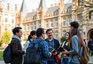 Students on the University of Pennsylvania campus discussing academics